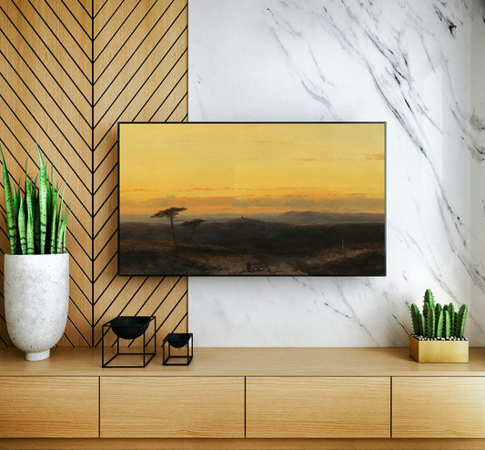 Panoramic Heath Landscape with Sheep in Foreground