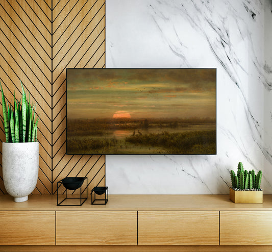 Landscape with Herons at Sunset