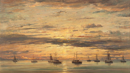 Sunset at Scheveningen- A Fleet of Fishing Vessels at Anchor, 1894